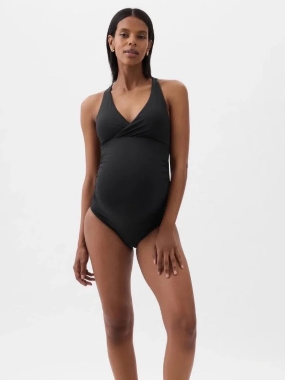 Like New GAP Maternity Wrap V-Neck One-Piece Swimsuit in True Black, M